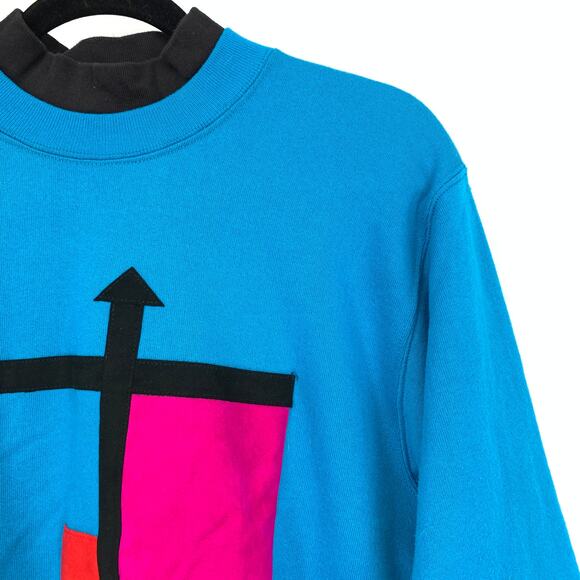 Vintage 80s Dee Bee Suede Applique Double Collared Sweatshirt Blue Sz Large - Picture 3 of 7